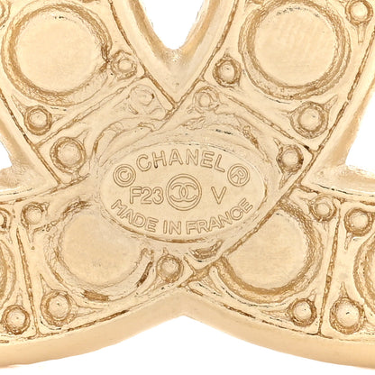 Chanel Metal Crystal Graduated Pearl CC Brooch Gold 4 of 5