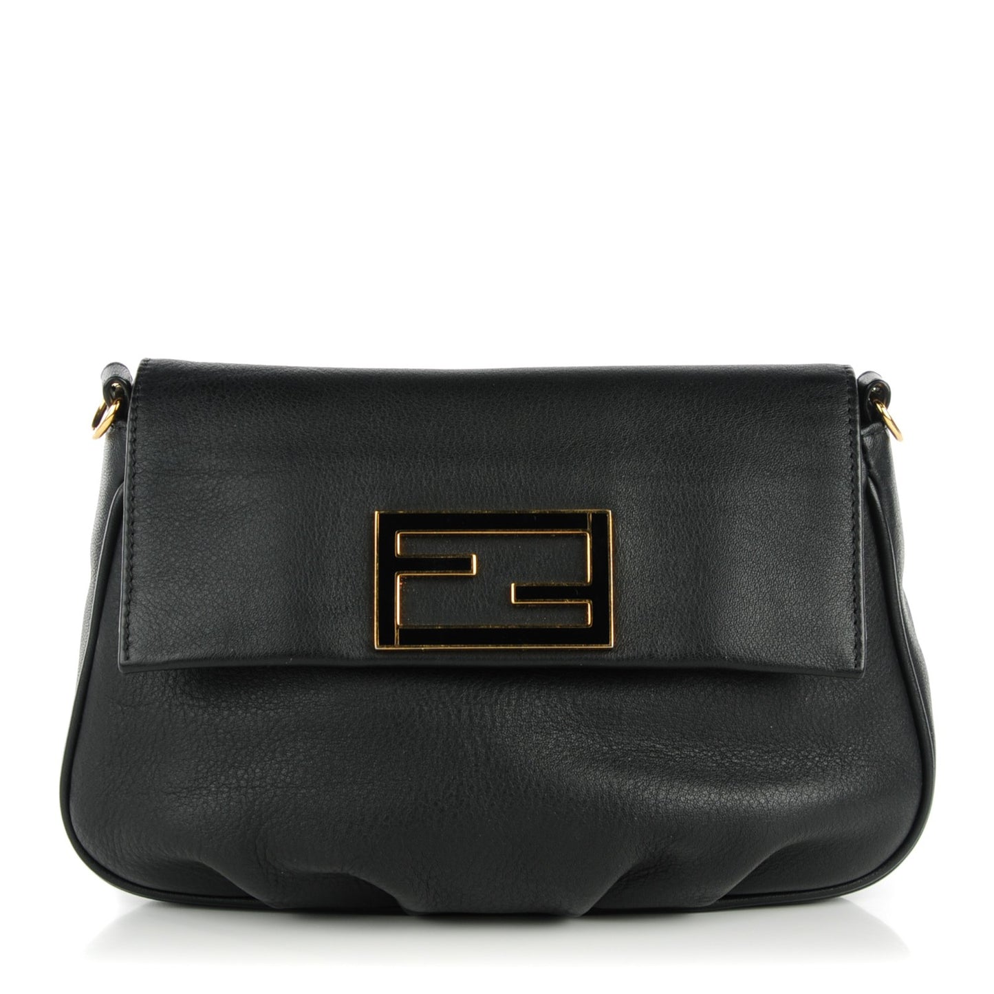 Vitello Flamingo Enamel Fendista Pouchette Crossbody Black