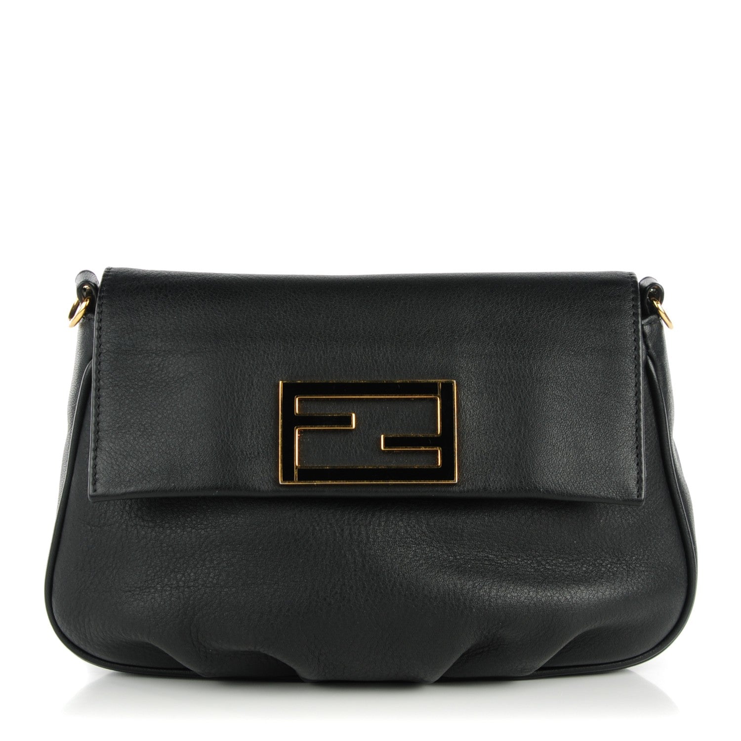 Fendi Vitello Flamingo Enamel Fendista Pouchette Crossbody Black 1 of 9