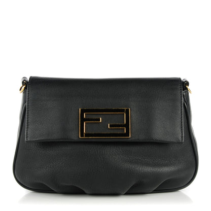 Fendi Vitello Flamingo Enamel Fendista Pouchette Crossbody Black 1 of 9