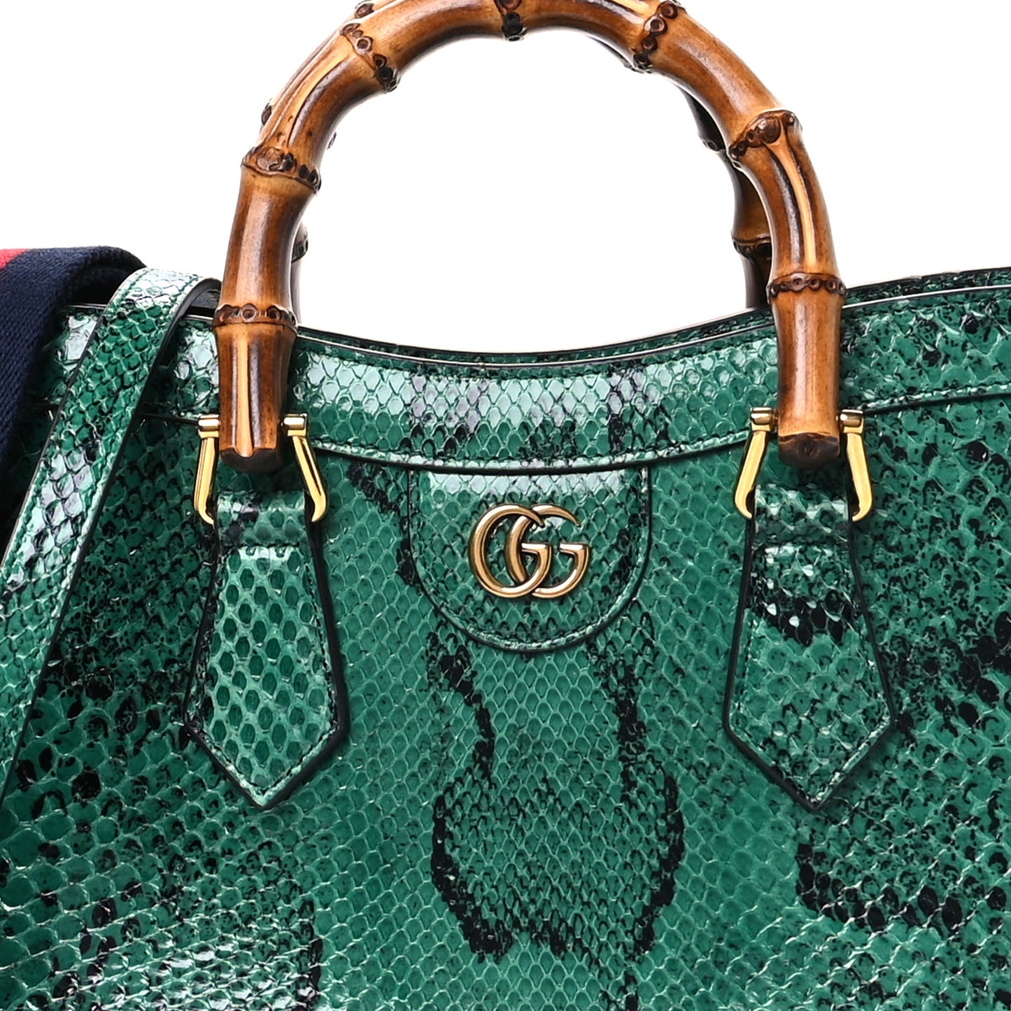 Snakeskin Small Diana Tote Bag Green