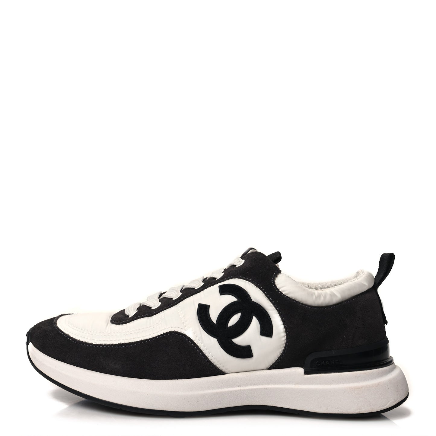 Nylon Suede Calfskin CC Sneakers 37 White Dark Grey