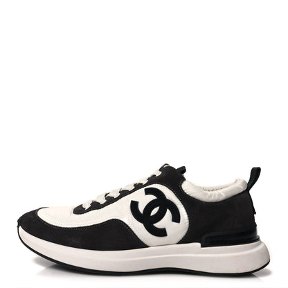 Chanel Nylon Suede Calfskin CC Sneakers 37 White Dark Grey 1 of 8