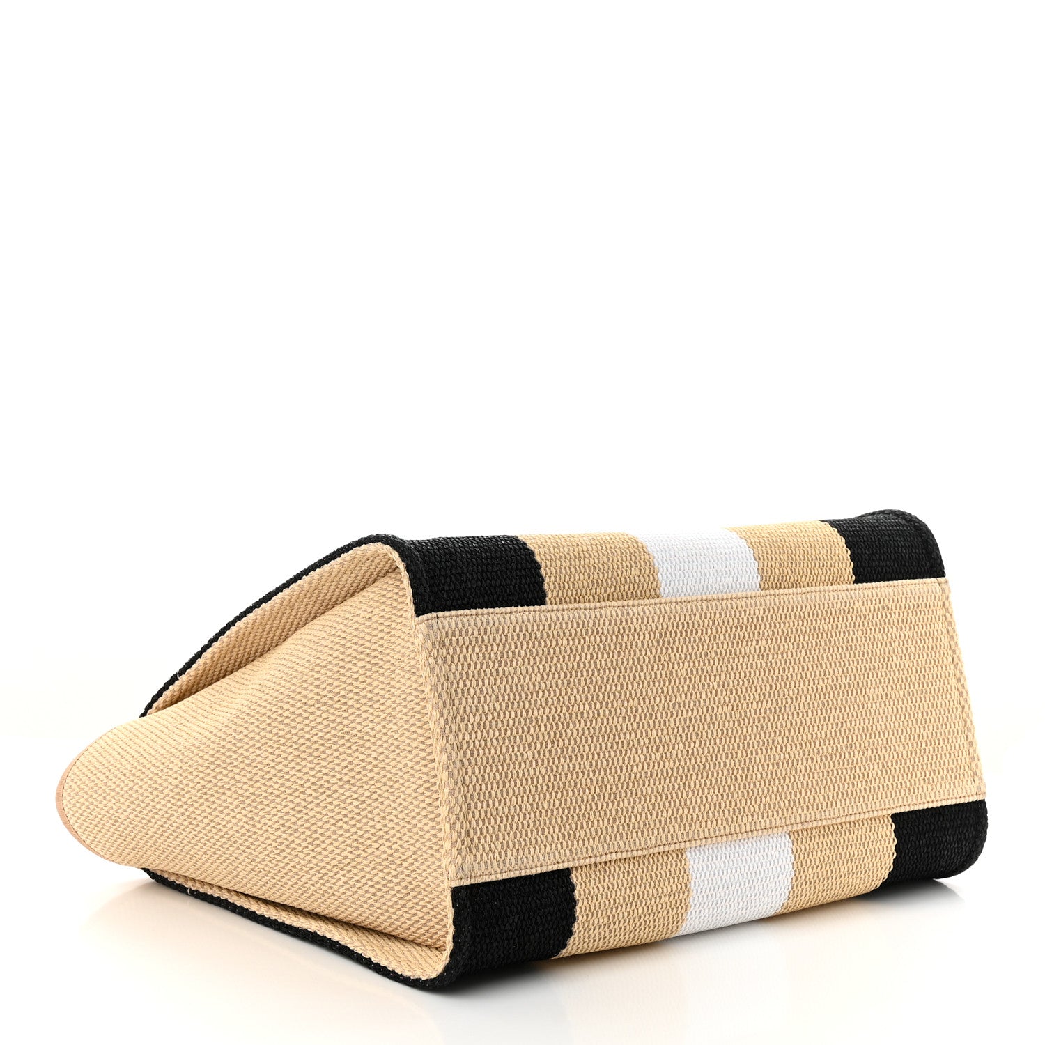 Chanel Straw Raffia Calfskin Striped Medium Deauville Tote Black Beige Ivory 4 of 10