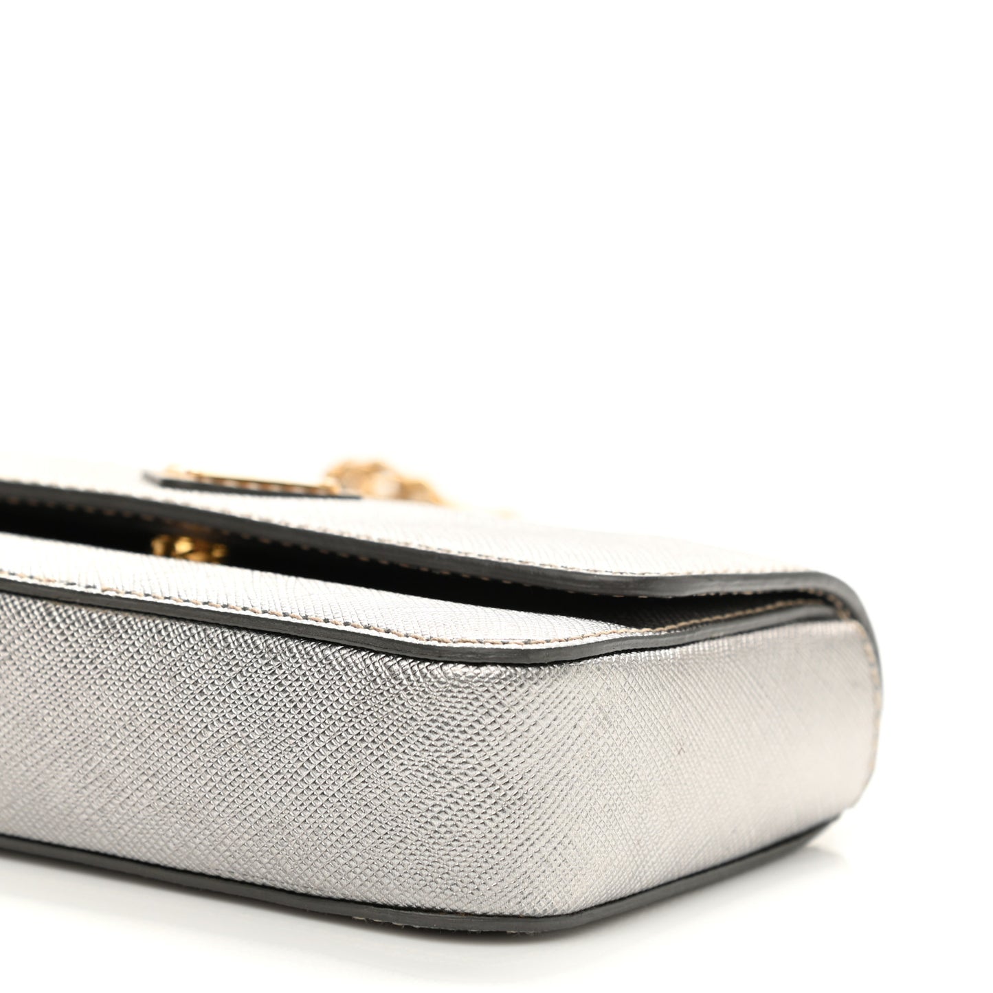 Saffiano Lux Chain Shoulder Bag Argento