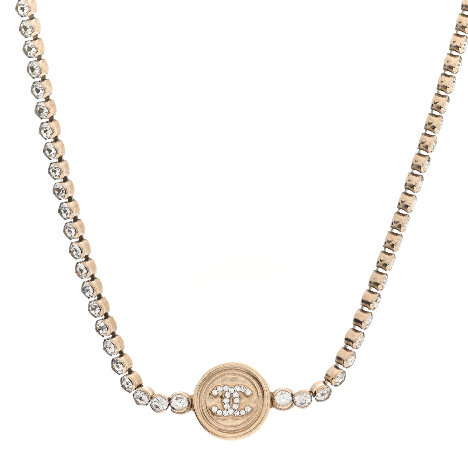 Chanel Crystal CC Chain Short Necklace Gold 1 of 5
