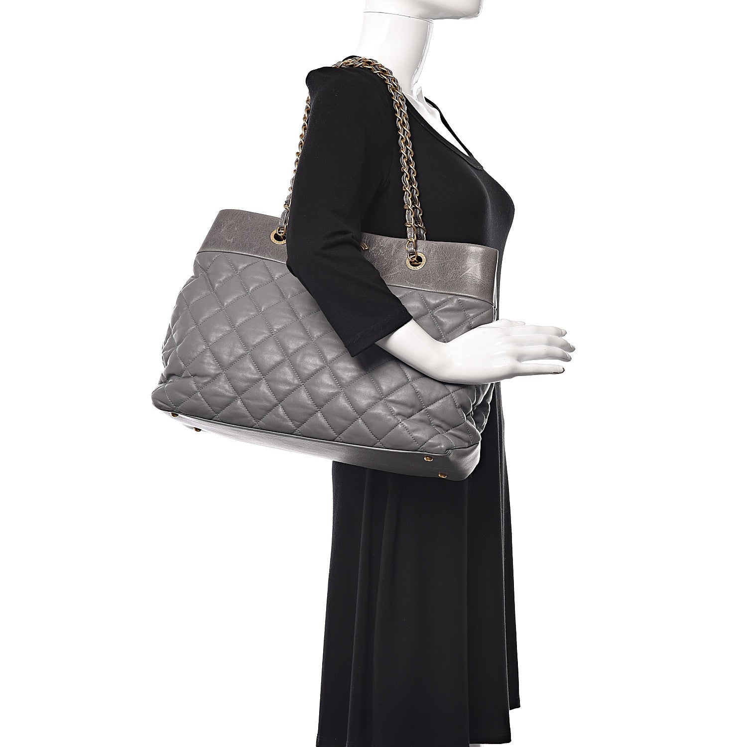Chanel Calfskin Quilted Large Soft Elegance Tote Grey 2 of 12