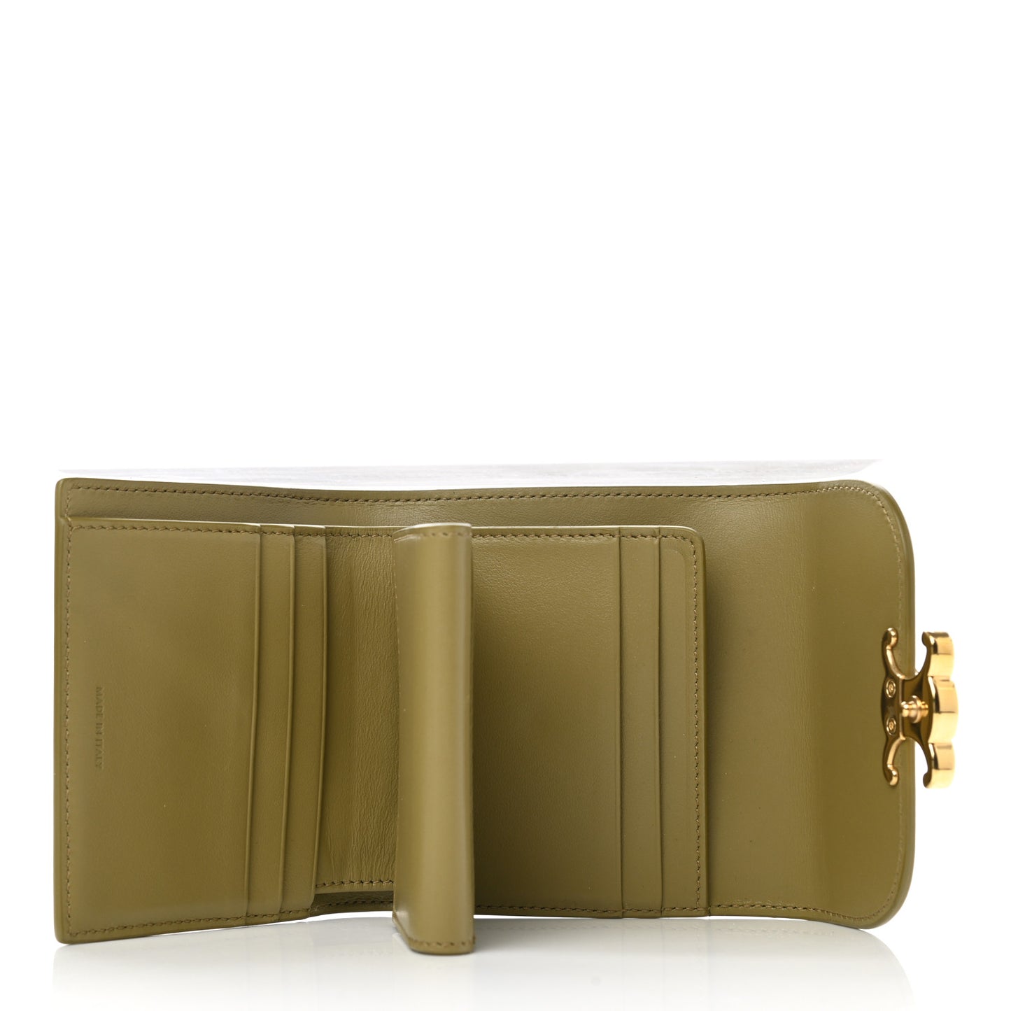 Shiny Calfskin Small Triomphe Wallet Olive