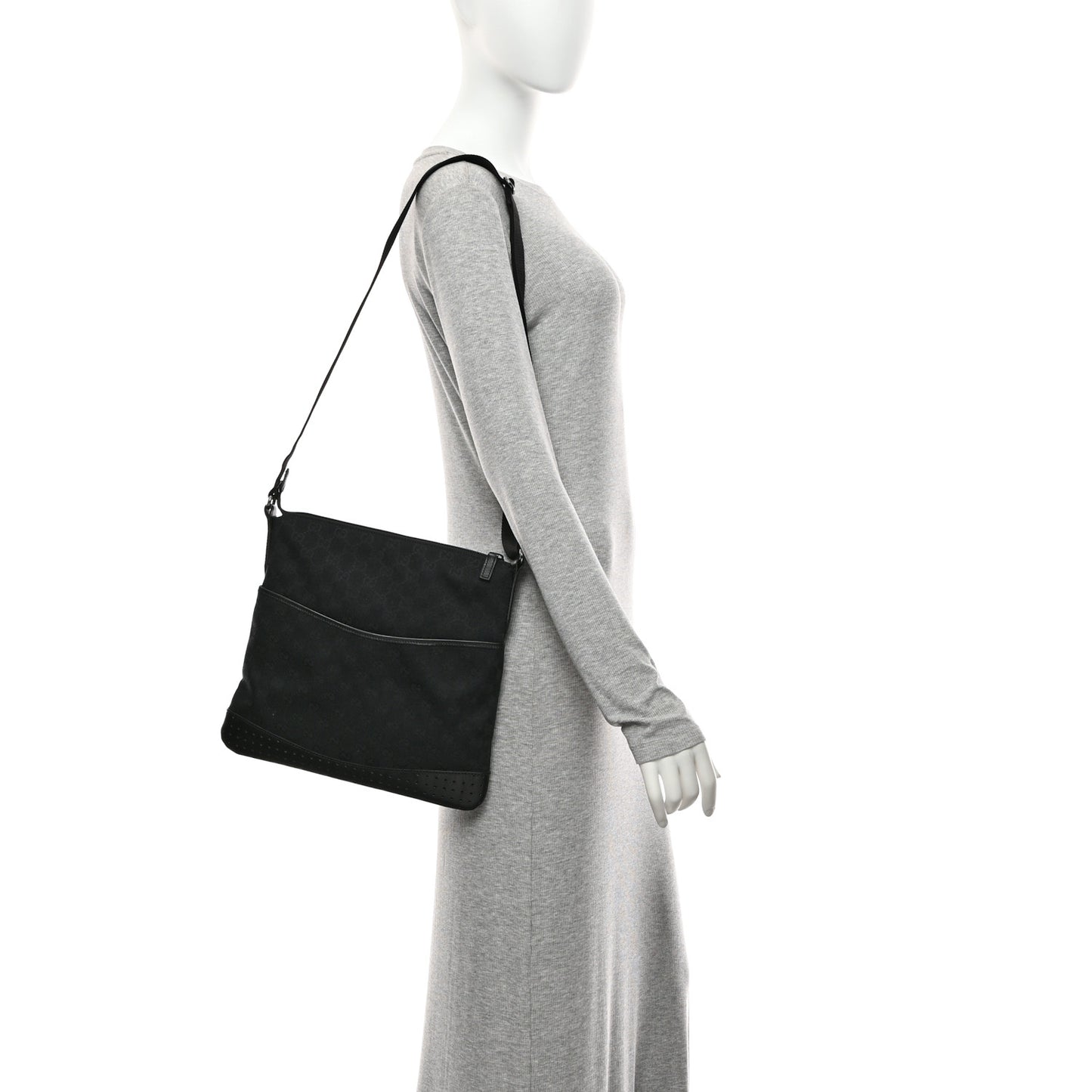 Monogram Calfskin Perforated Medium Flat Messenger Bag Black