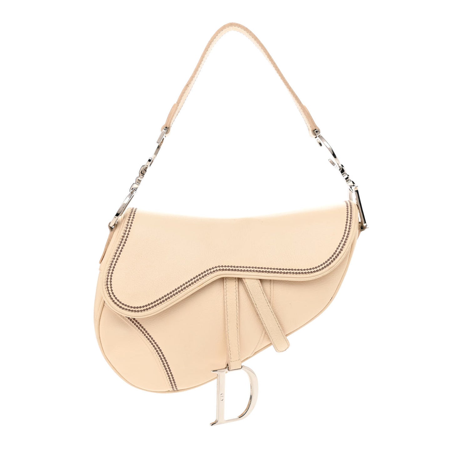 Grained Calfskin Saddle Bag Beige
