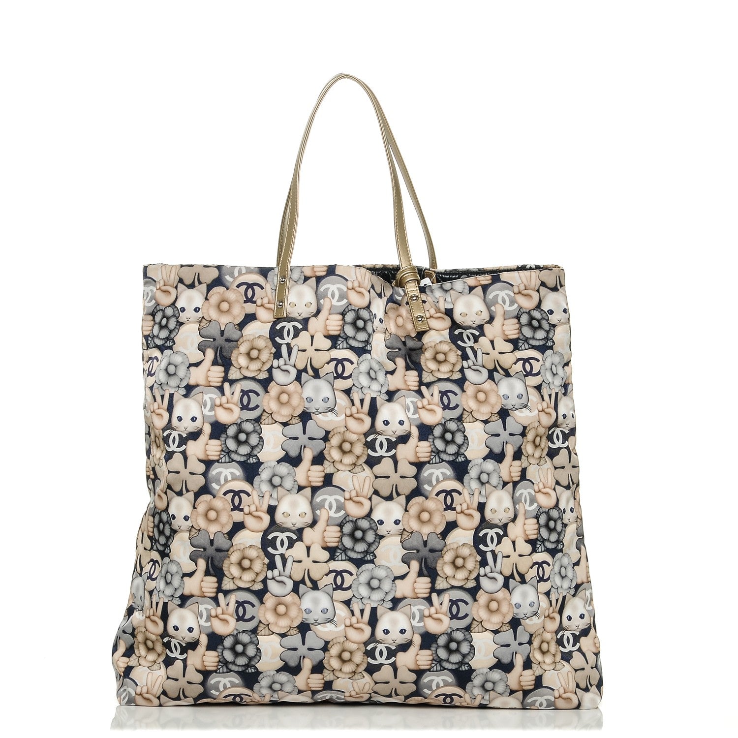 Chanel Nylon Cat Emoticon Tote Navy Gold 1 of 8