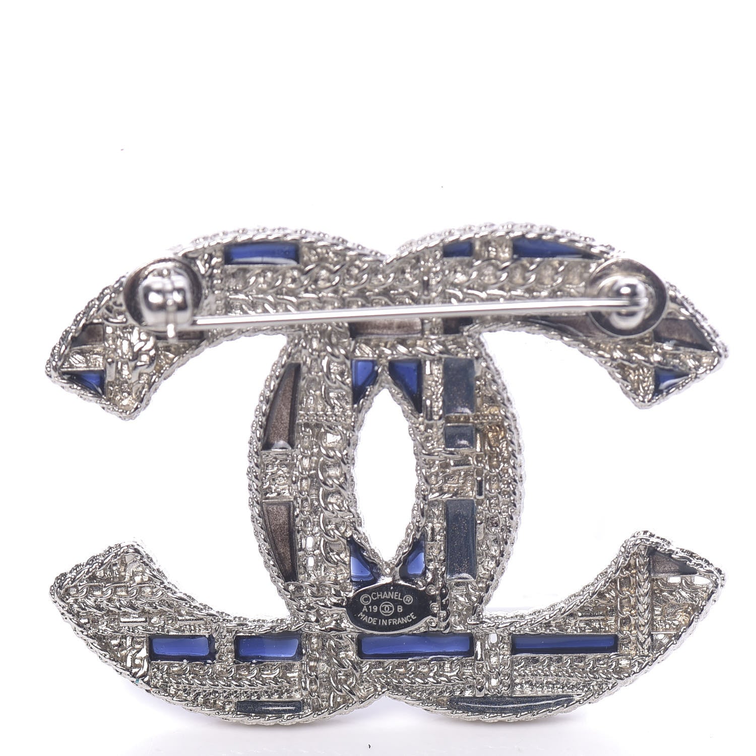Chanel Crystal Pearl CC Tweed Brooch Blue White Pearly White 4 of 6