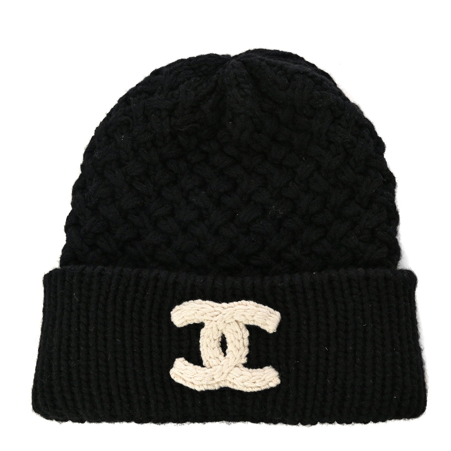 Chanel Cashmere CC Beanie Hat Black White 1 of 8
