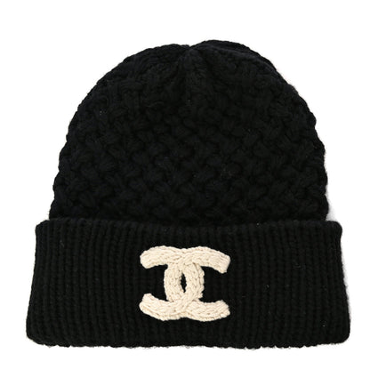 Chanel Cashmere CC Beanie Hat Black White 1 of 8