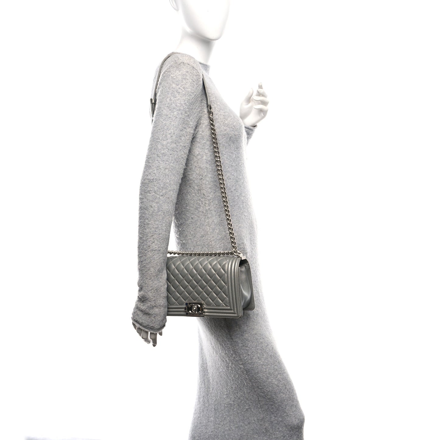 Metallic Caviar Quilted Medium Boy Flap Silver