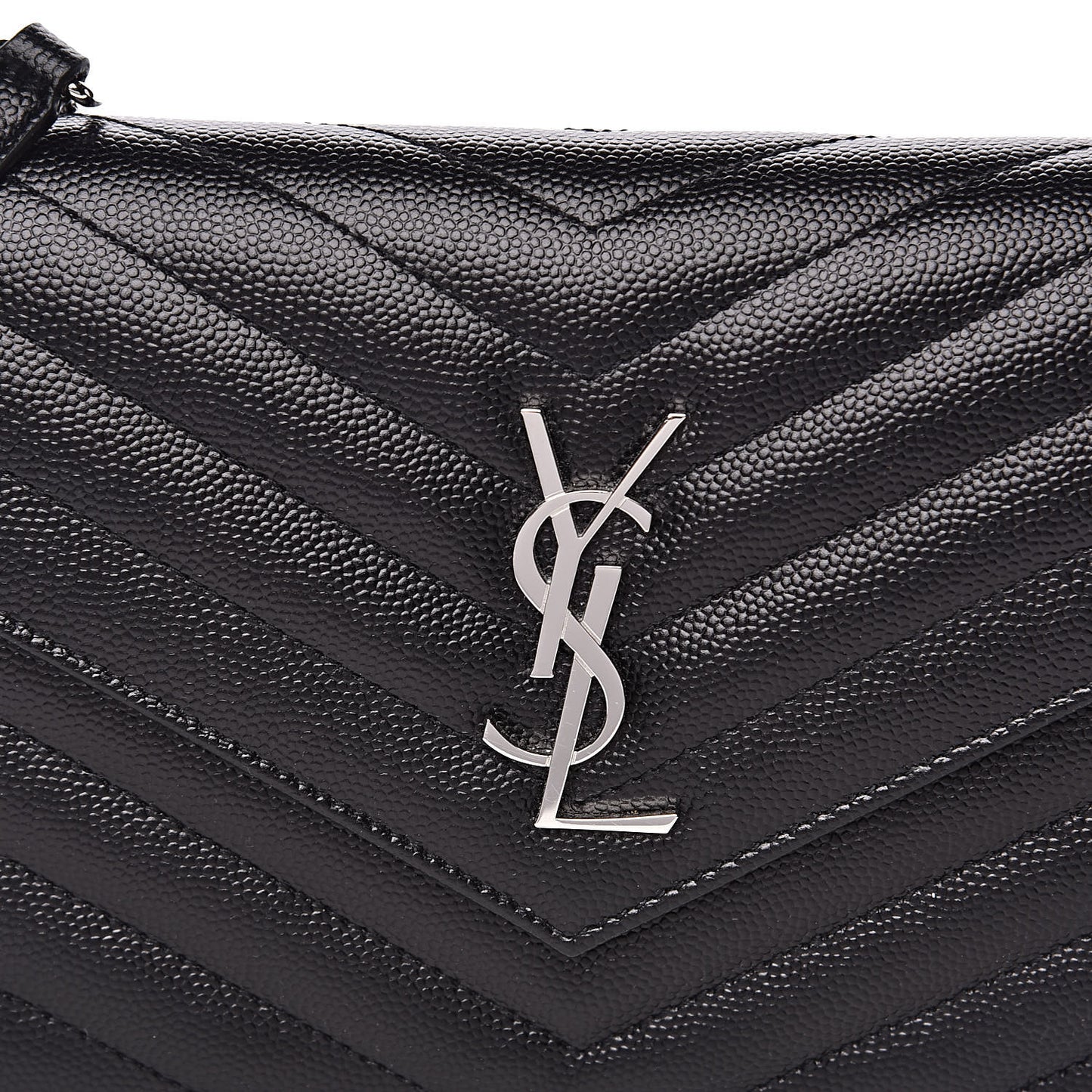 Grain De Poudre Matelasse Chevron Monogram Envelope Chain Wallet Black