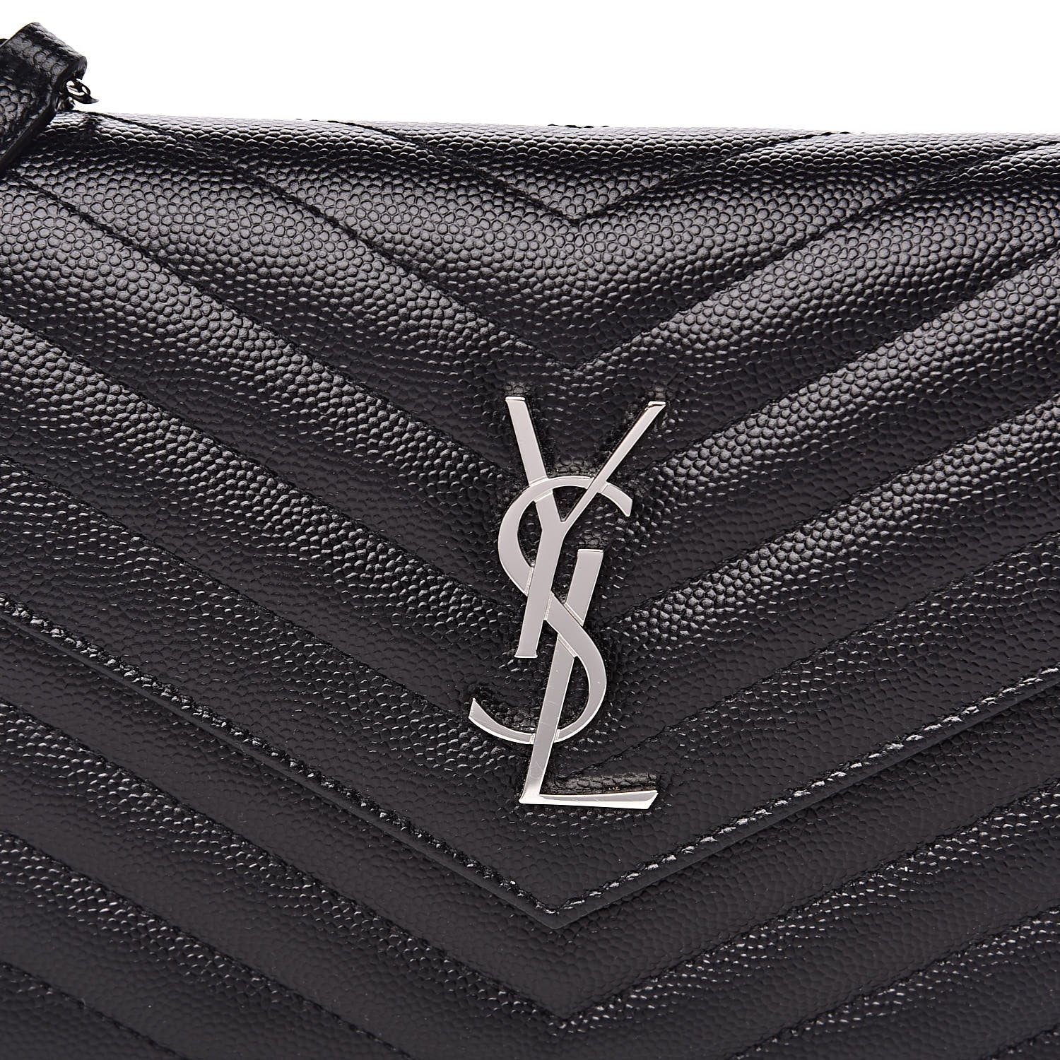 Saint Laurent Grain De Poudre Matelasse Chevron Monogram Envelope Chain Wallet Black 9 of 9
