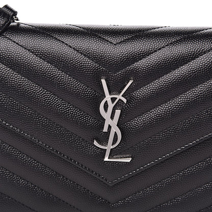 Saint Laurent Grain De Poudre Matelasse Chevron Monogram Envelope Chain Wallet Black 9 of 9