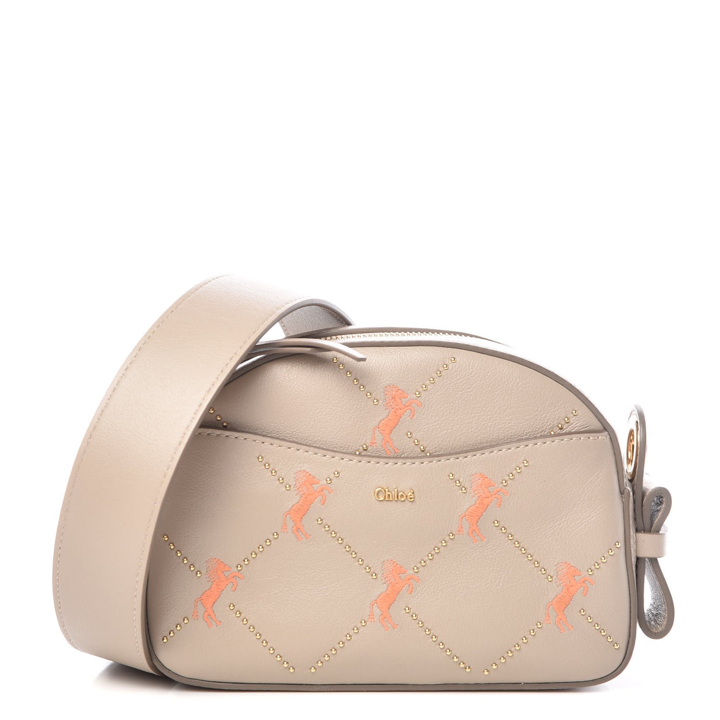 Smooth Calfskin Little Horses Embroidered Shoulder Bag Pastel Grey
