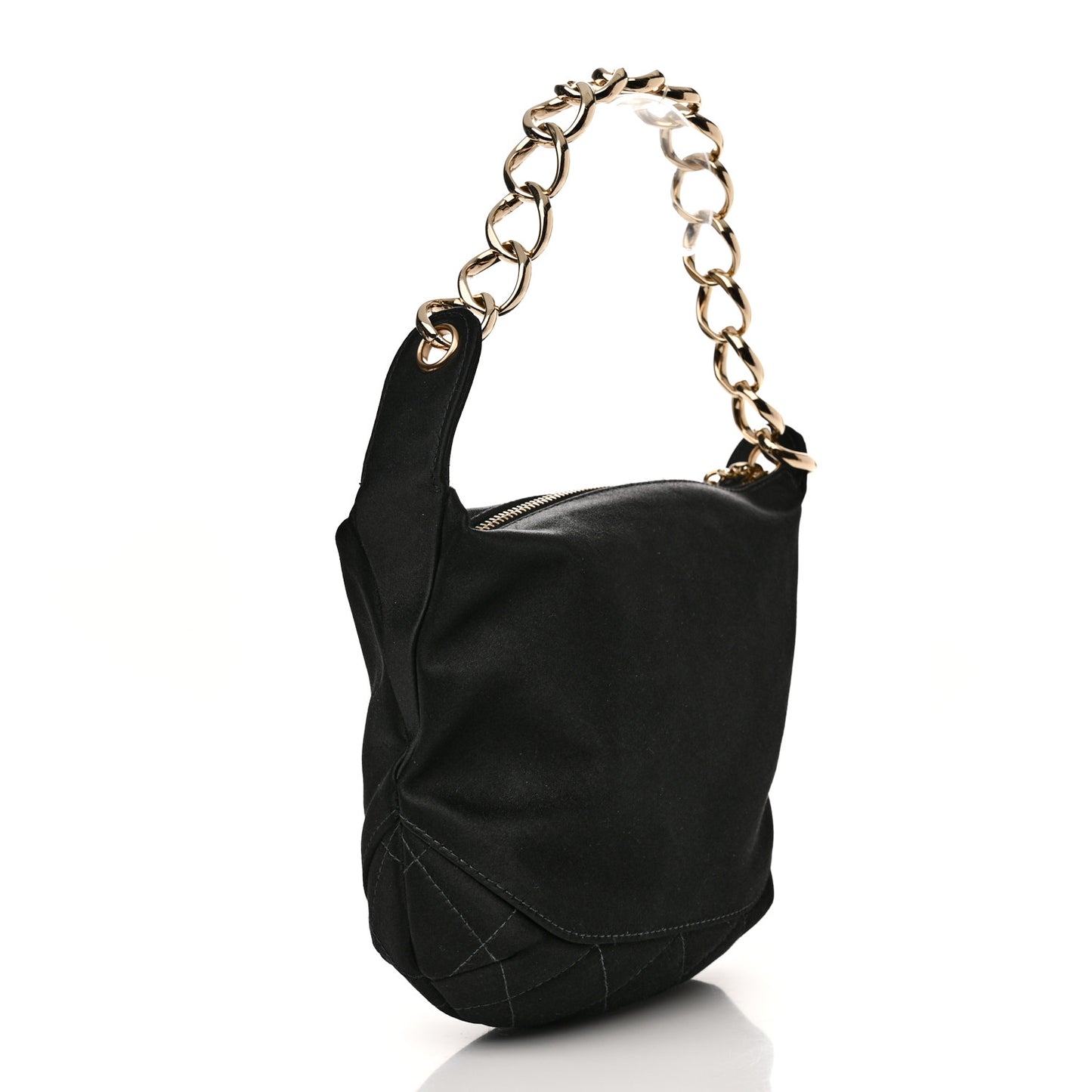 Satin Quilted CC Chain Hobo Black