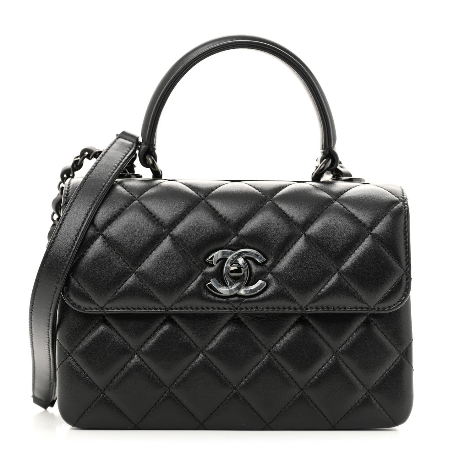 Lambskin Quilted Mini Trendy CC Dual Handle Flap Bag So Black
