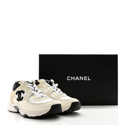 Chanel Mesh Suede Calfskin Grained Calfskin Womens CC Sneakers 39.5 White Black 14 of 14