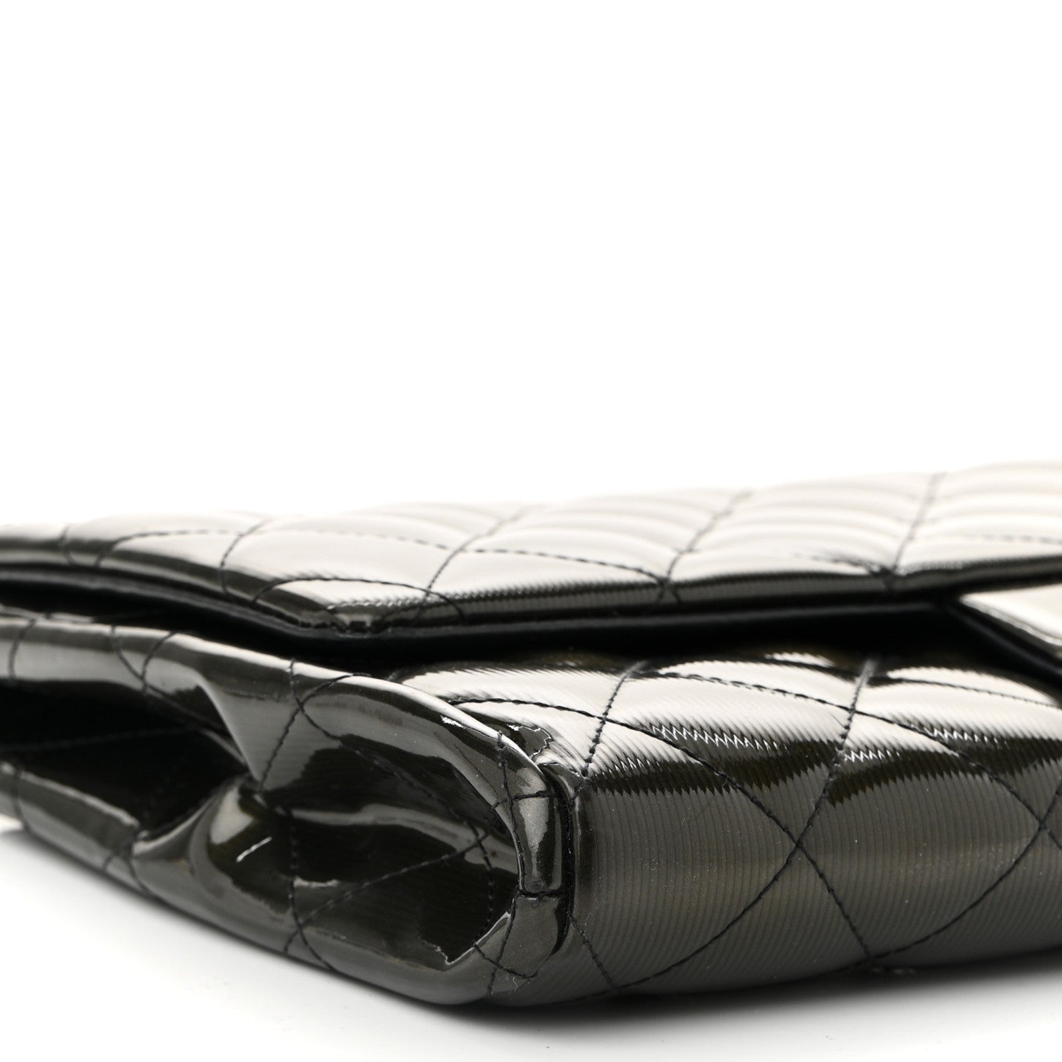 Chanel Striated Patent Quilted Clutch With Chain Flap Dark Grey 9 of 10