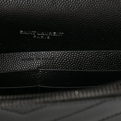 Saint Laurent Grain De Poudre Matelasse Chevron Monogram Monochrome Envelope Chain Wallet Black 7 of 12