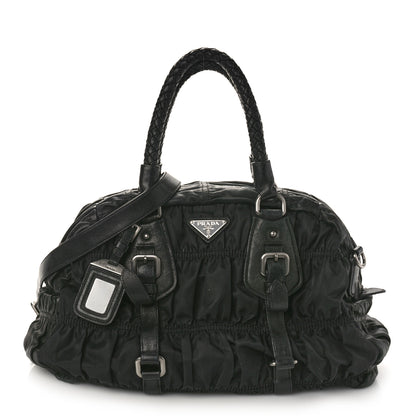 Prada Tessuto Nylon Nappa Braided Gaufre Shopping Satchel Black 1 of 10