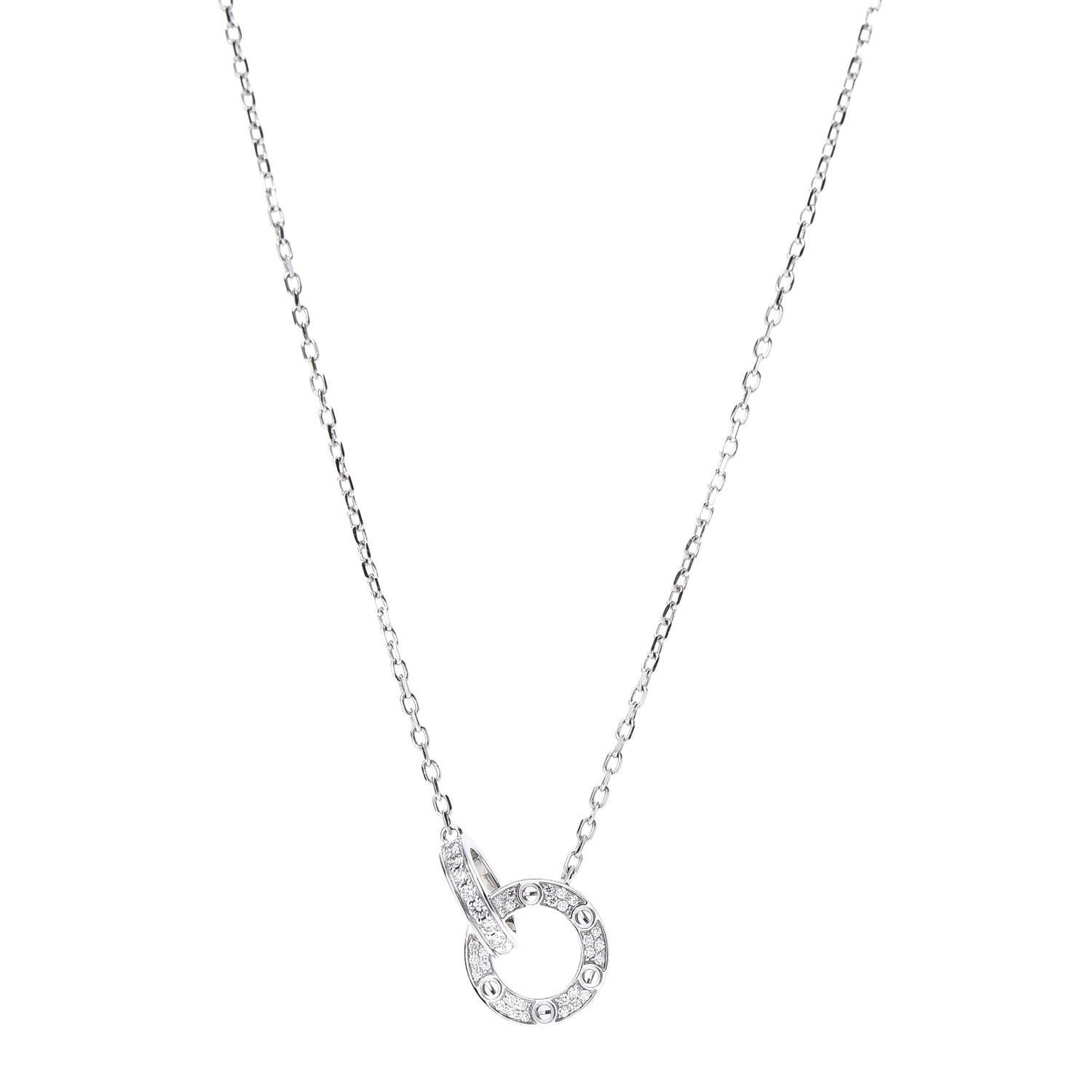 18K White Gold Diamond Interlocking LOVE Paved Necklace