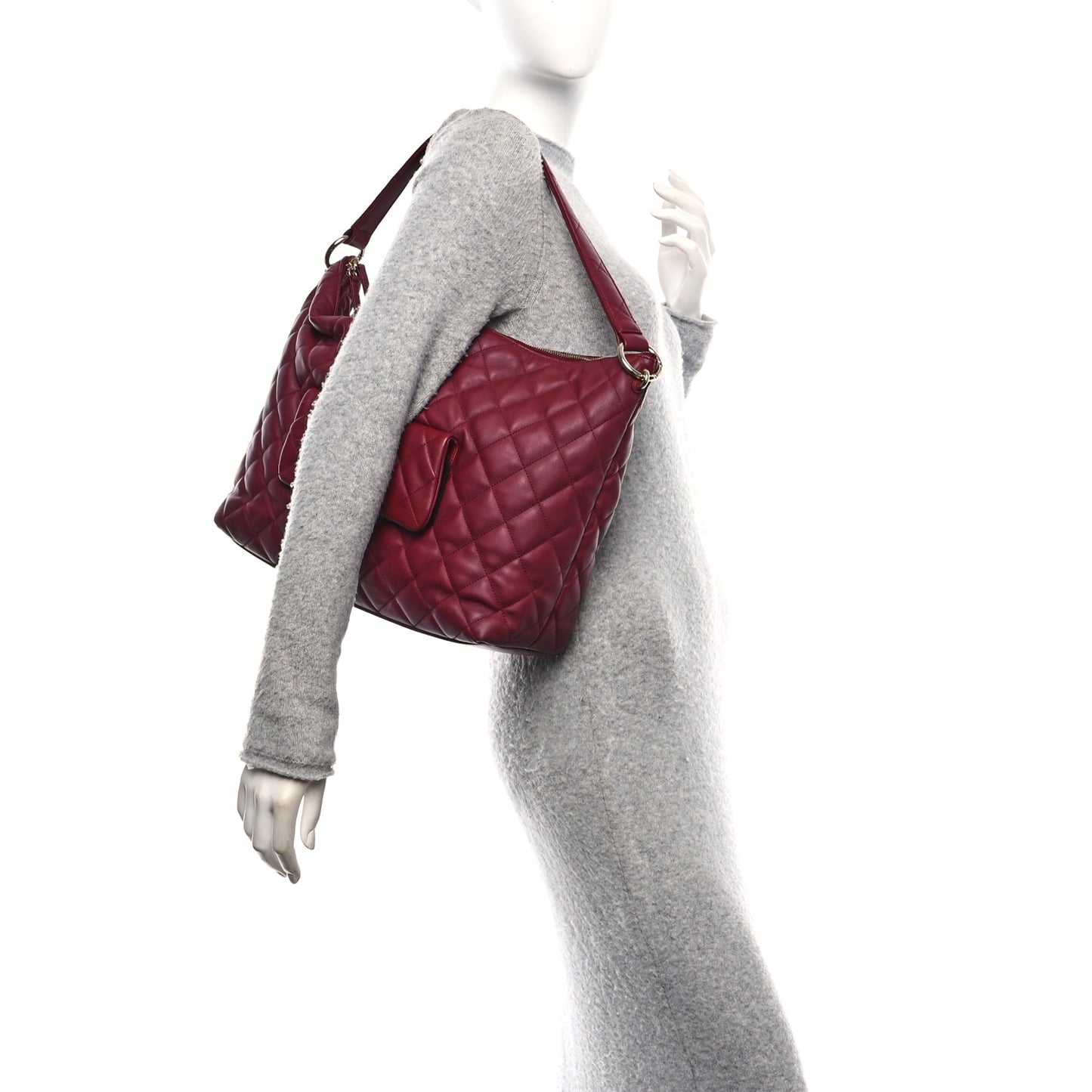 Calfskin Quilted Large Coco Mellow Hobo Burgundy