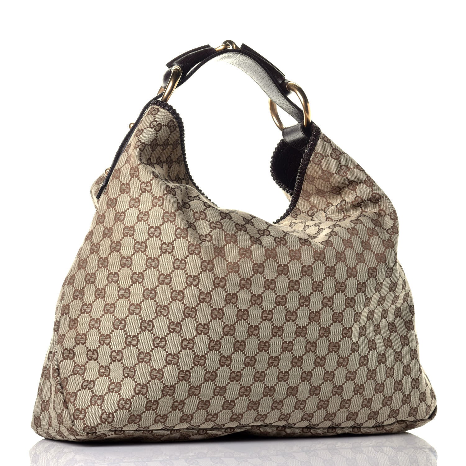 Gucci Monogram Large Horsebit Chain Hobo Dark Brown 3 of 9