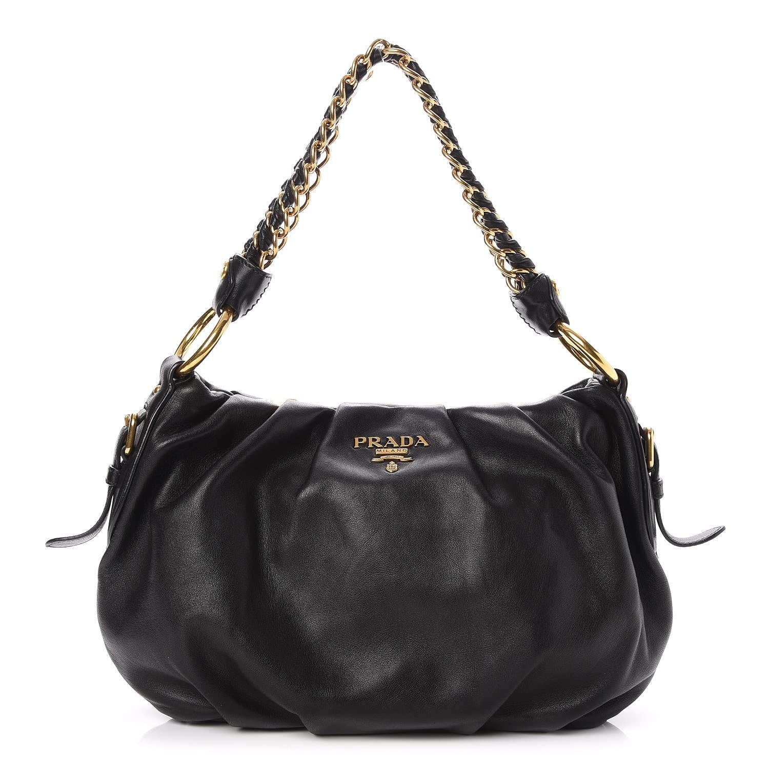 Prada Soft Calf Pleated Hobo Black 1 of 7