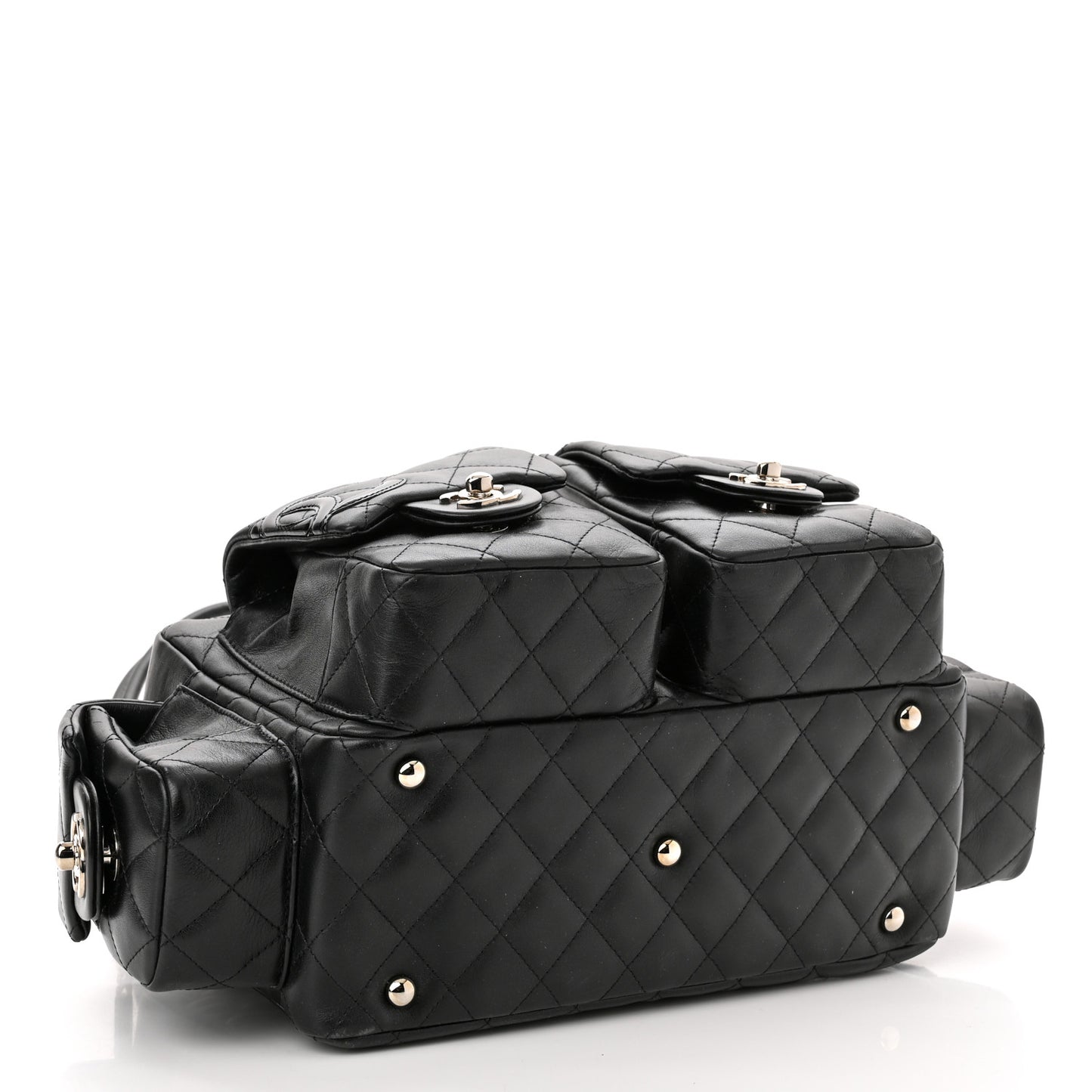 Calfskin Quilted Large Cambon Multipocket Reporter Black