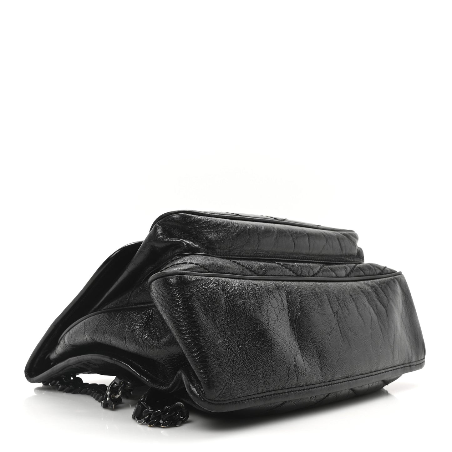 Crinkled Calfskin Matelasse Monogram Large Niki Chain Satchel Black