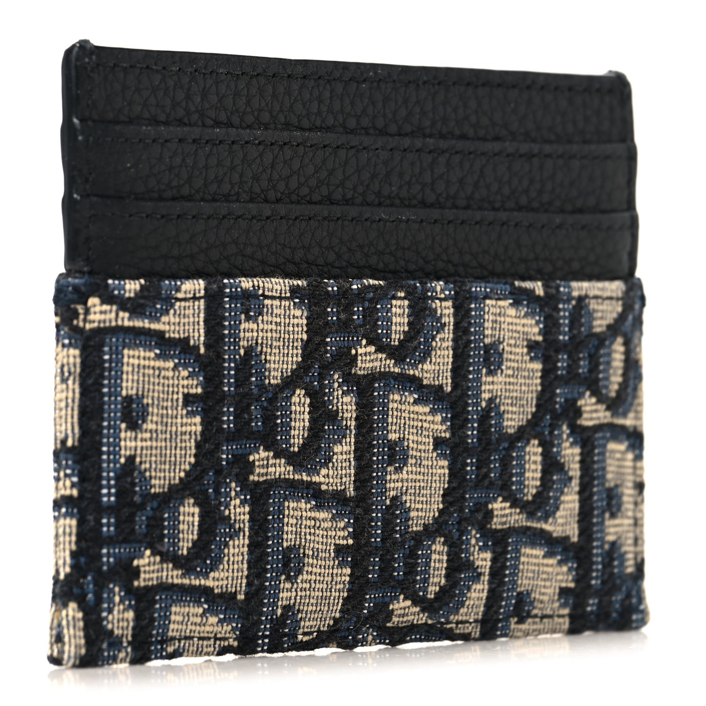 Grained Calfskin Oblique Card Holder Black