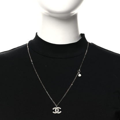 Chanel Pearl Crystal CC Pendant Necklace Silver 2 of 4