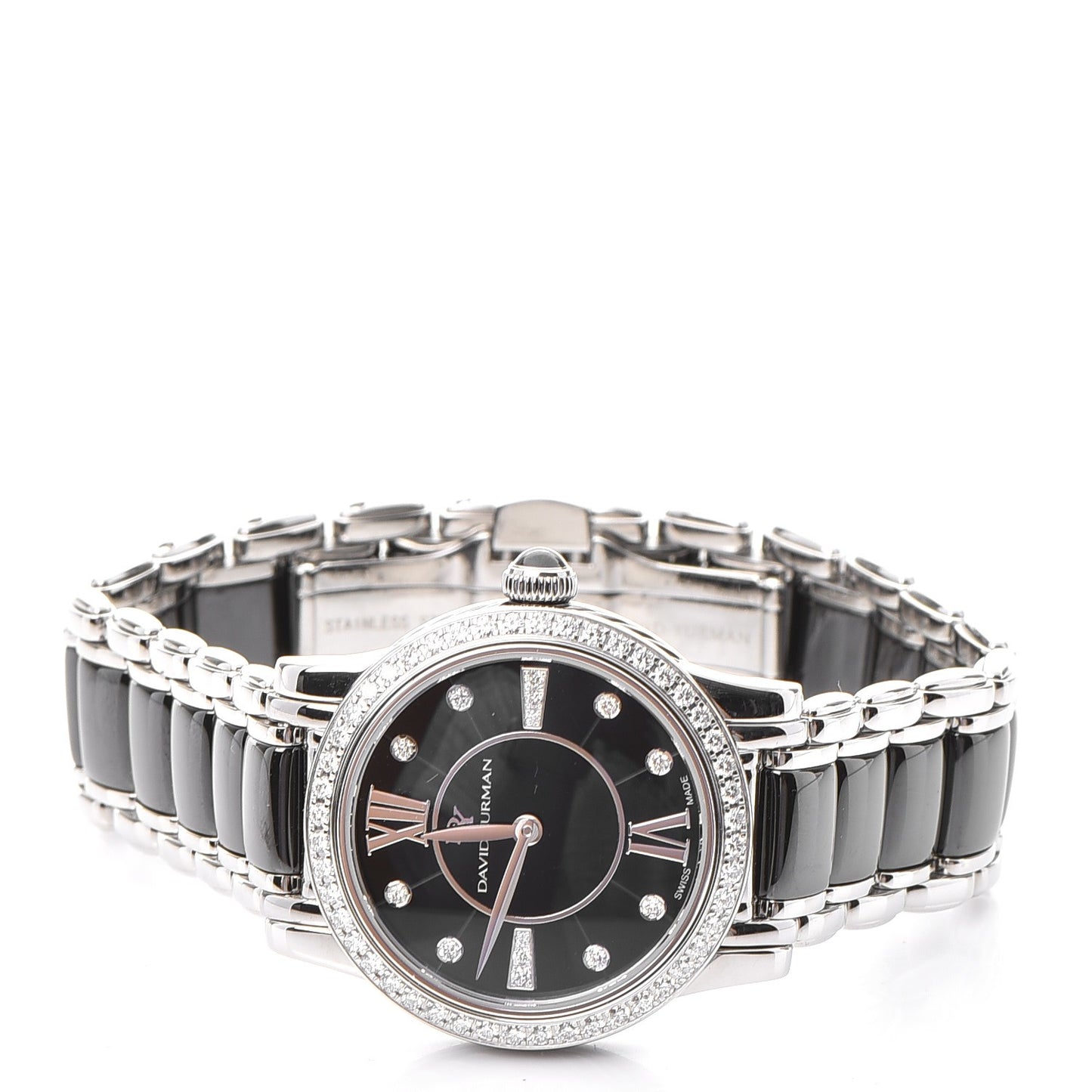 Stainless Steel Ceramic Diamond Bezel 30mm Classic Quartz Watch Black