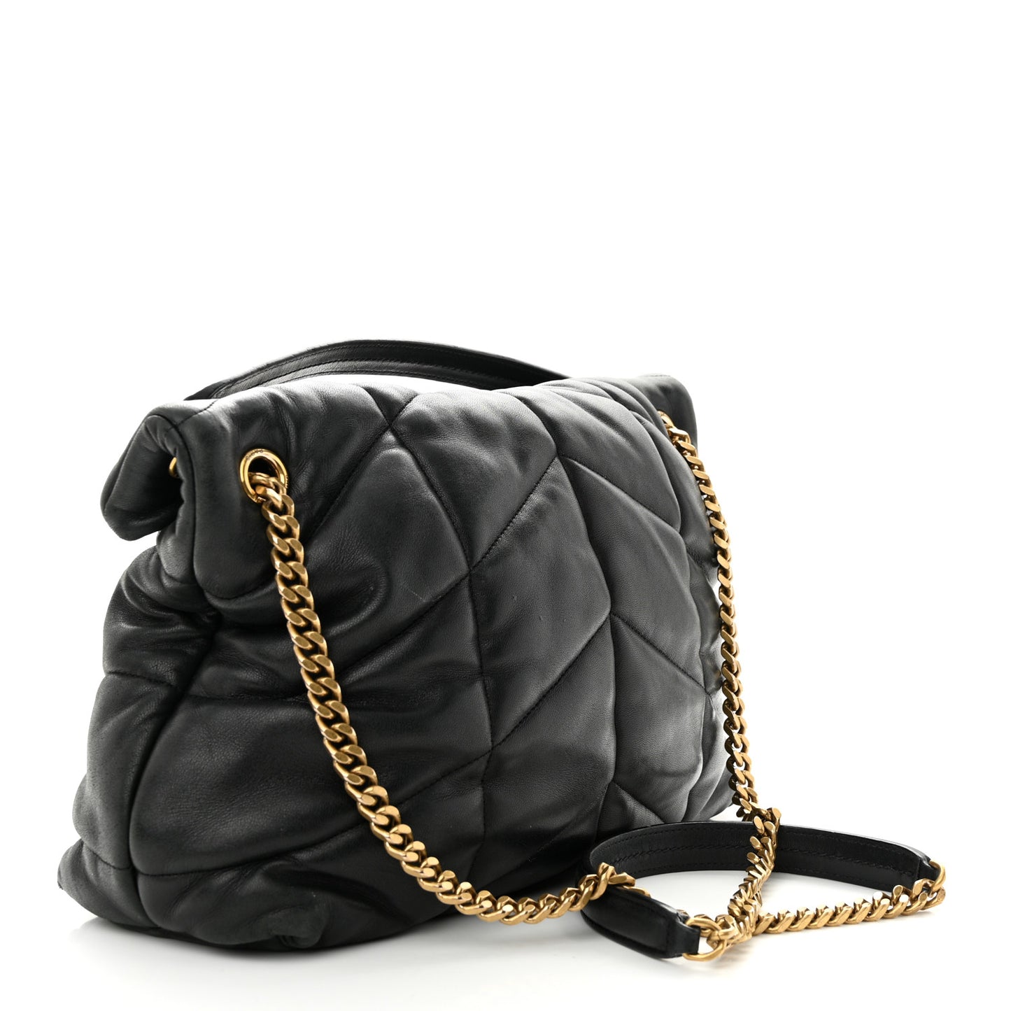 Lambskin Quilted Medium Loulou Puffer Monogram Chain Satchel Black