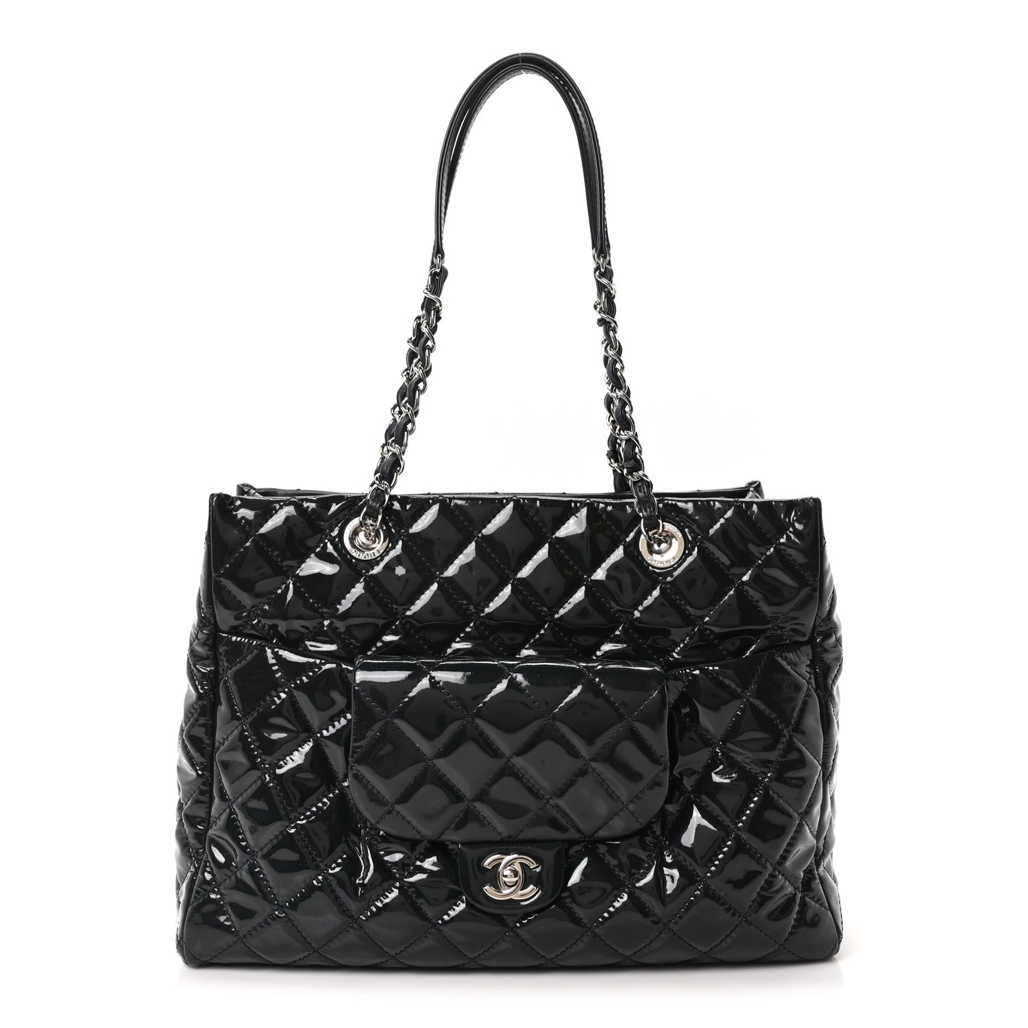 Chanel Patent Quilted Large Coco Shine Shopping Tote Navy 1 of 10