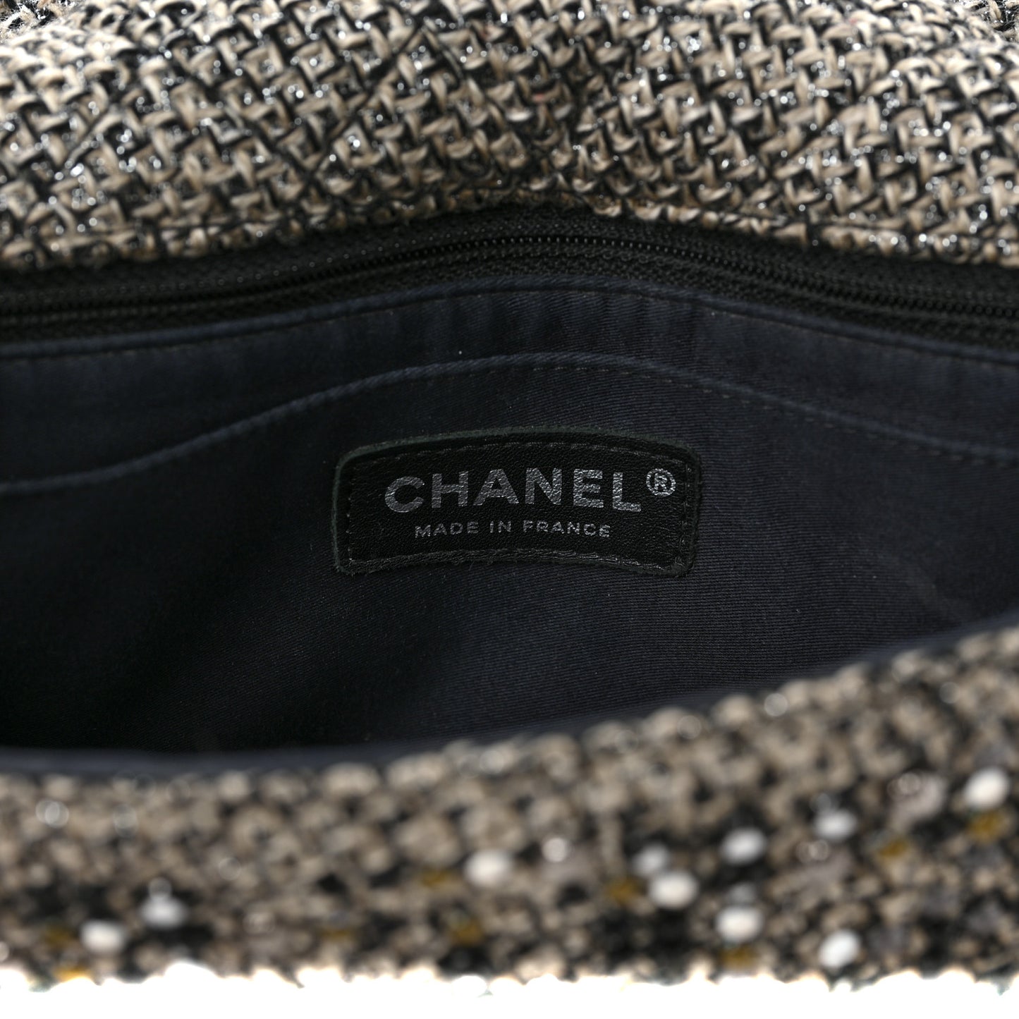 Crystal Tweed Quilted Medium Single Flap Black