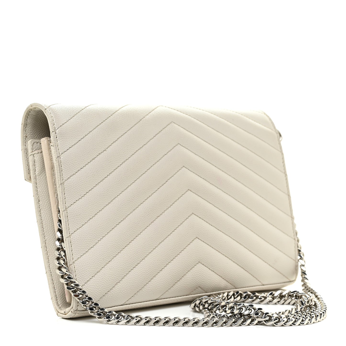 Grain De Poudre Matelasse Chevron Monogram Chain Wallet Icy White