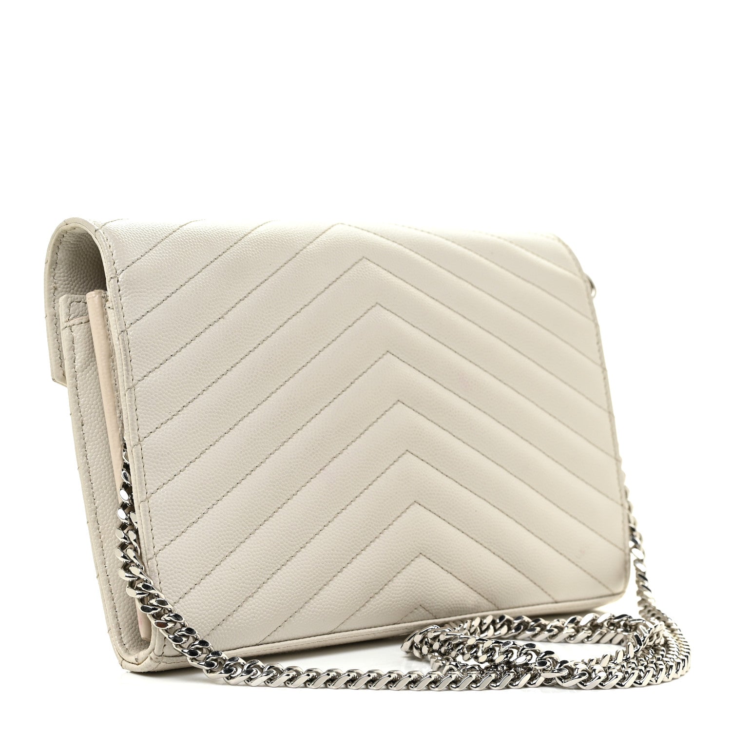 Saint Laurent Grain De Poudre Matelasse Chevron Monogram Chain Wallet Icy White 2 of 19