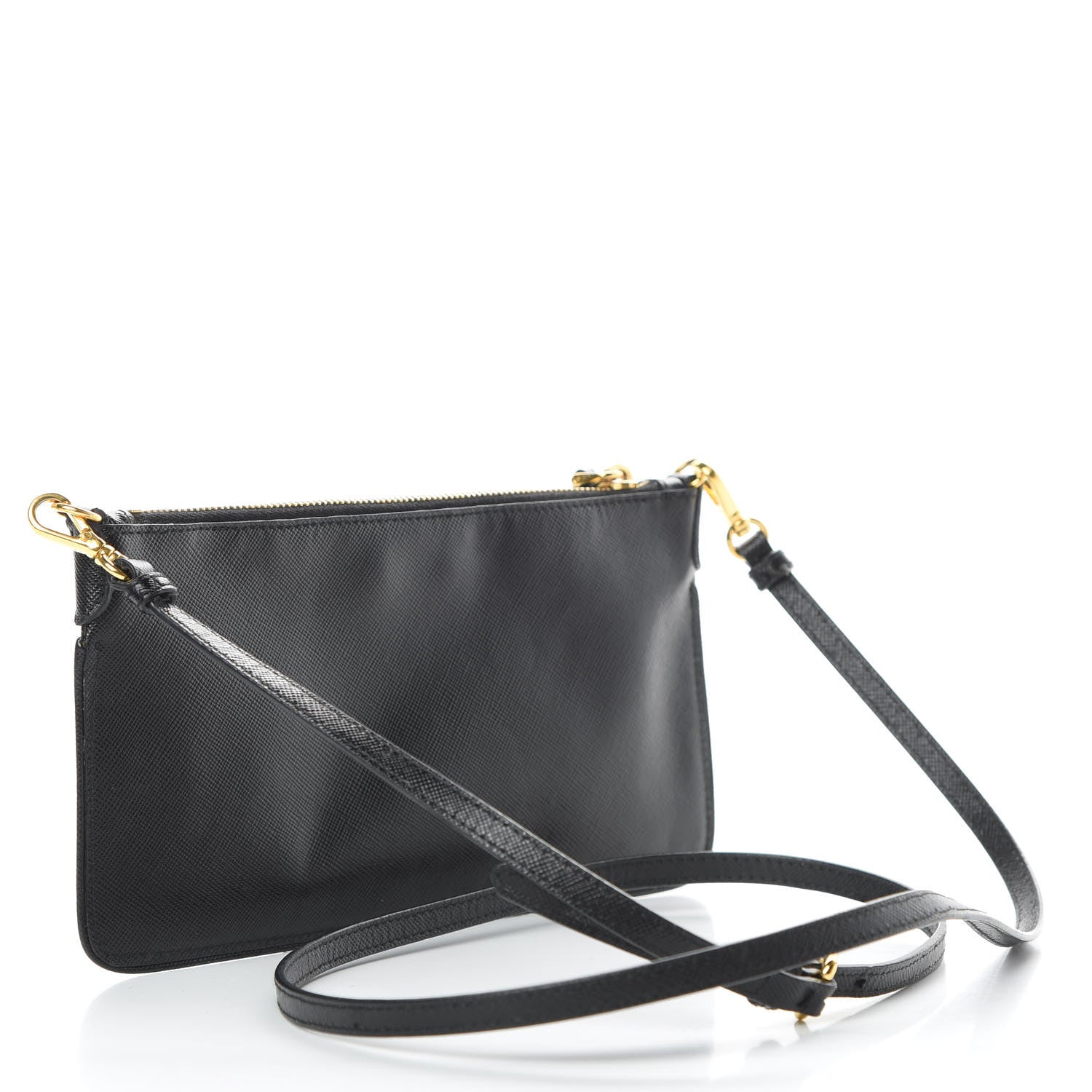 Prada Saffiano Crossbody Wallet Black 3 of 12