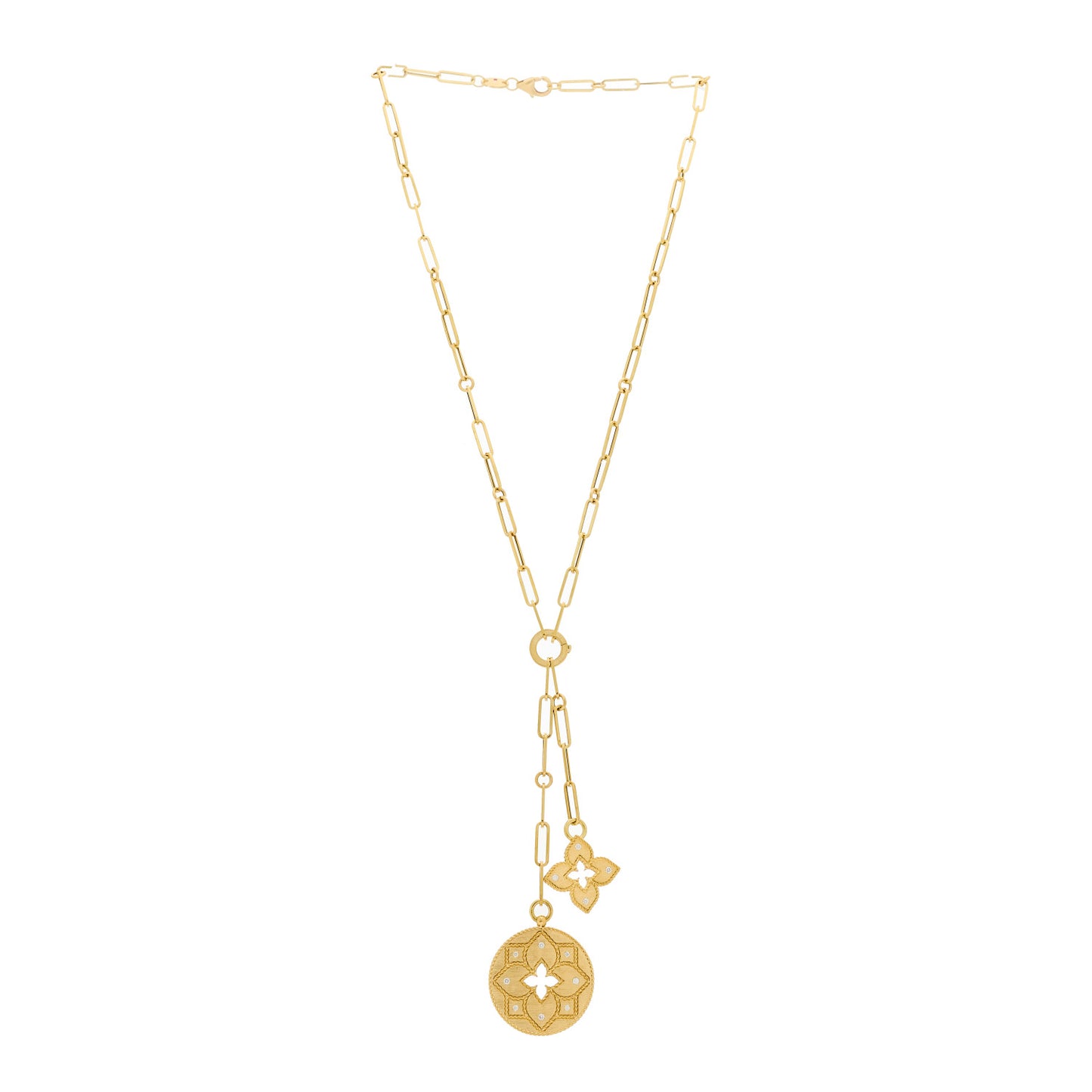 18K Yellow Gold Diamond Venetian Princess Double Medallion Y Necklace