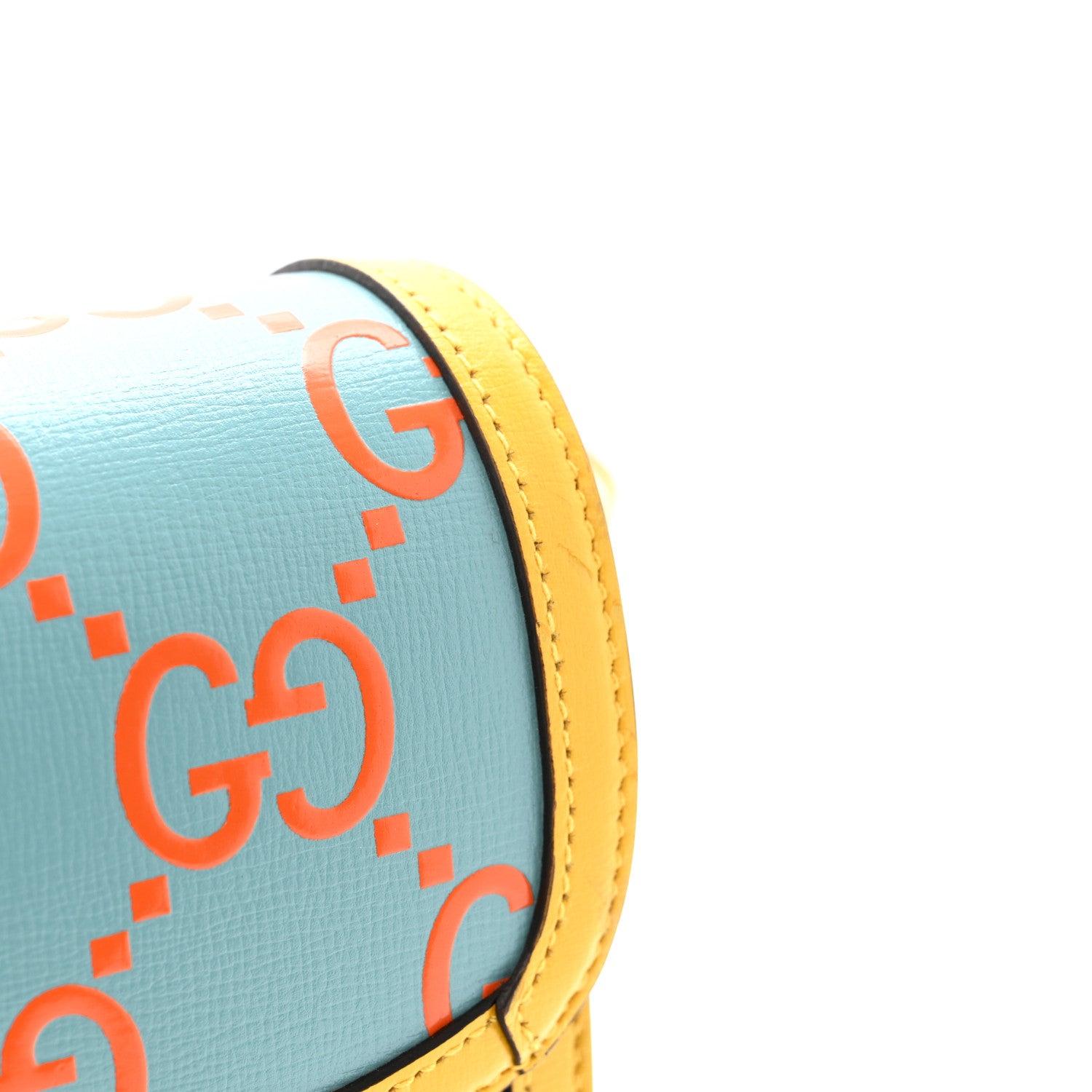 Gucci Azalea Calfskin GG Monogram Bi-Color Debossed Horsebit 1955 Shoulder Bag Dusty Azure Stone Topaz Deep Orange 13 of 16