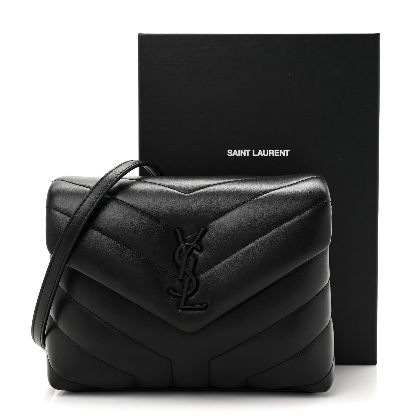 Calfskin Y Quilted Monogram Monochrome Toy Loulou Crossbody Bag Black