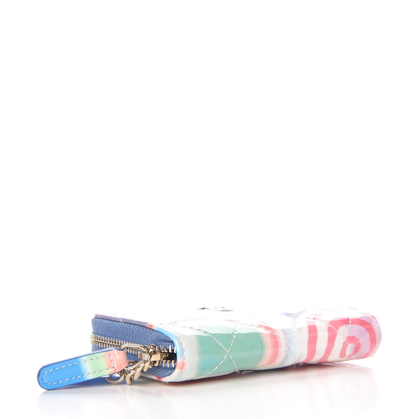 Patent Calfskin Printed Quilted Zip Coin Purse Multicolor
