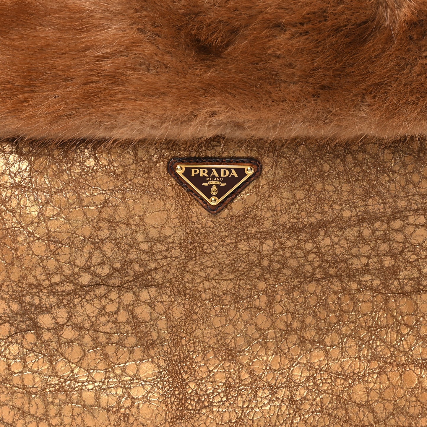 Metallic Suede Mink Shearling Crocodile Embossed Tote Gold