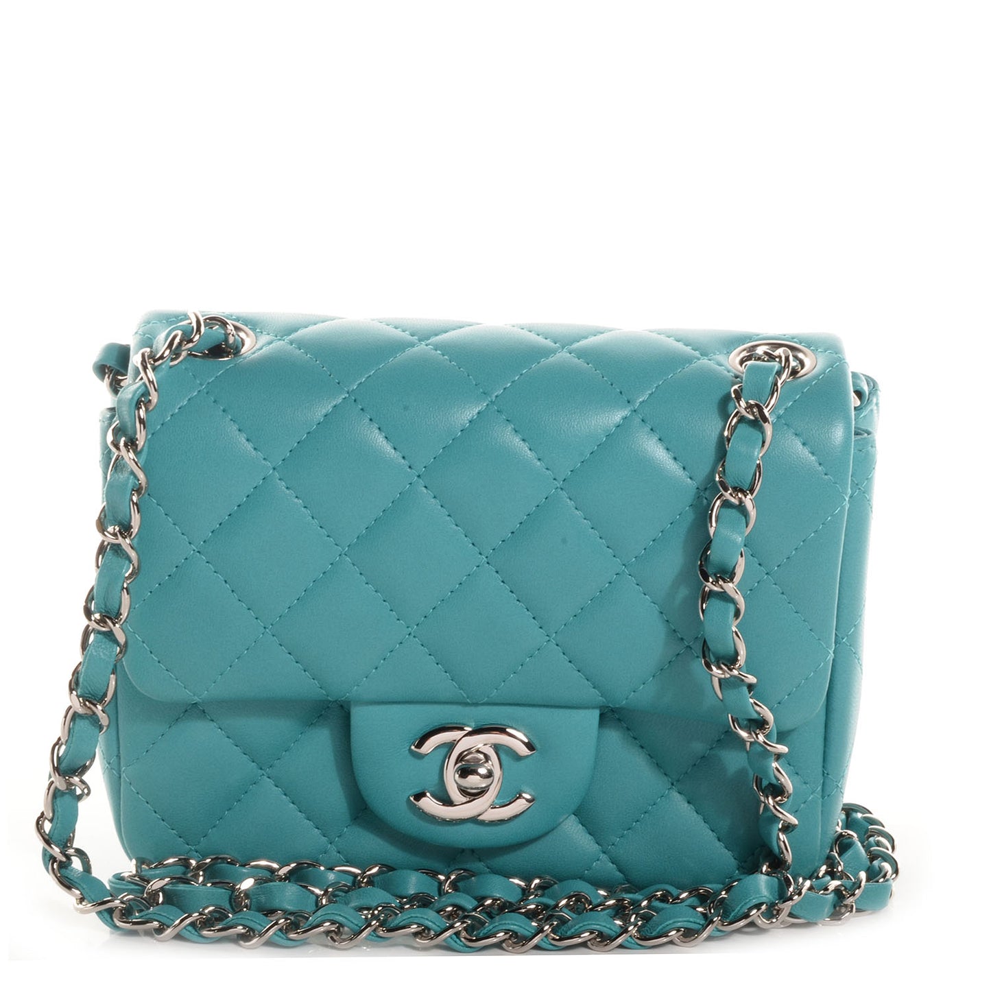 Lambskin Quilted Mini Square Flap Blue